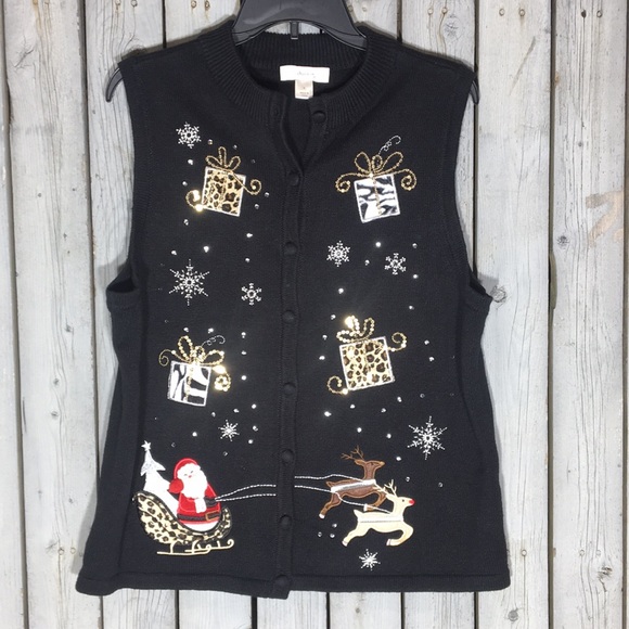 CJ Banks Jackets & Blazers - CJ Banks Black Festive Vest with Gold and White Accents
